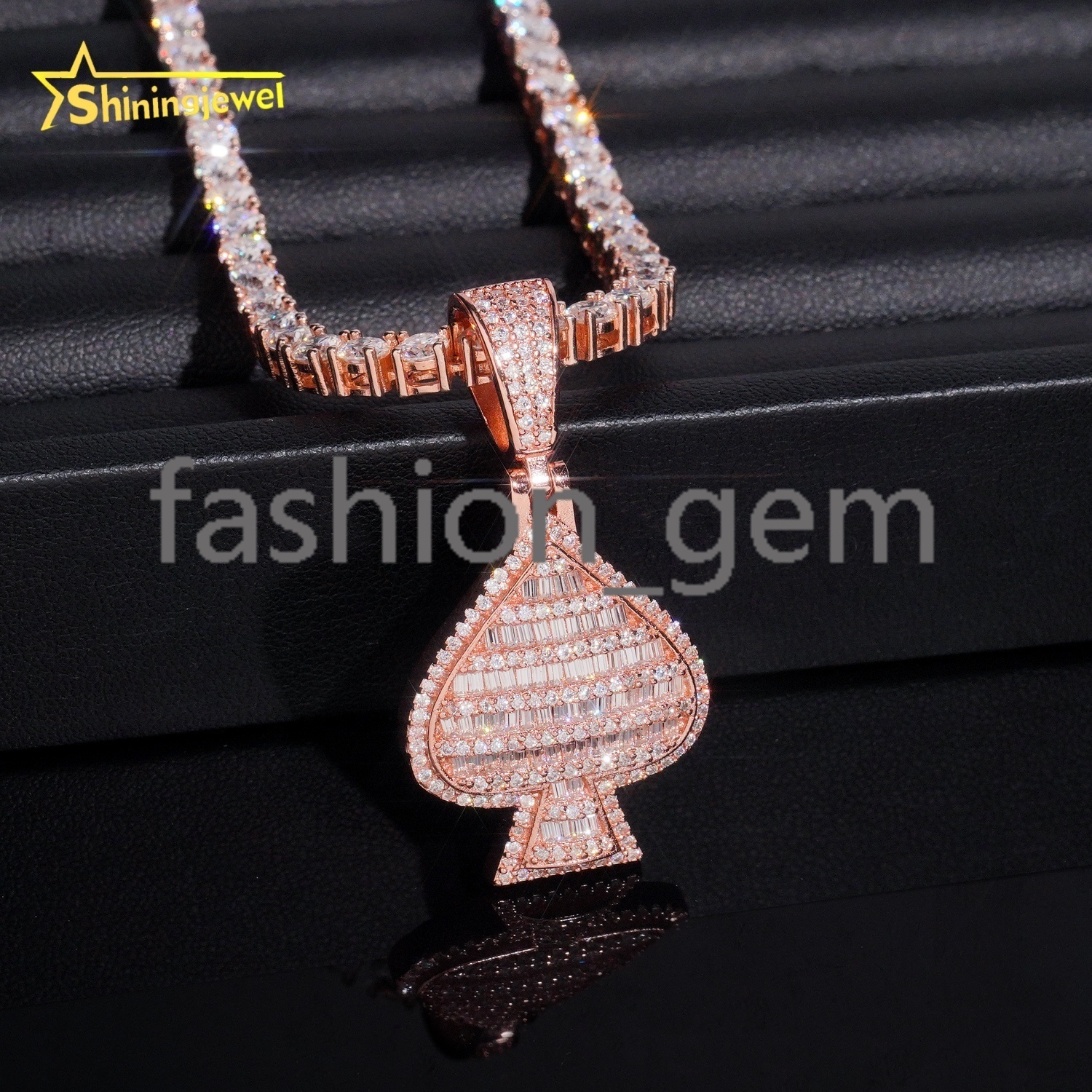 Ready to Ship Baguette Moissanite Shape Pendant 925 Sterling Silver GRA Moissanite Pendant Iced Out Diamond Jewelry