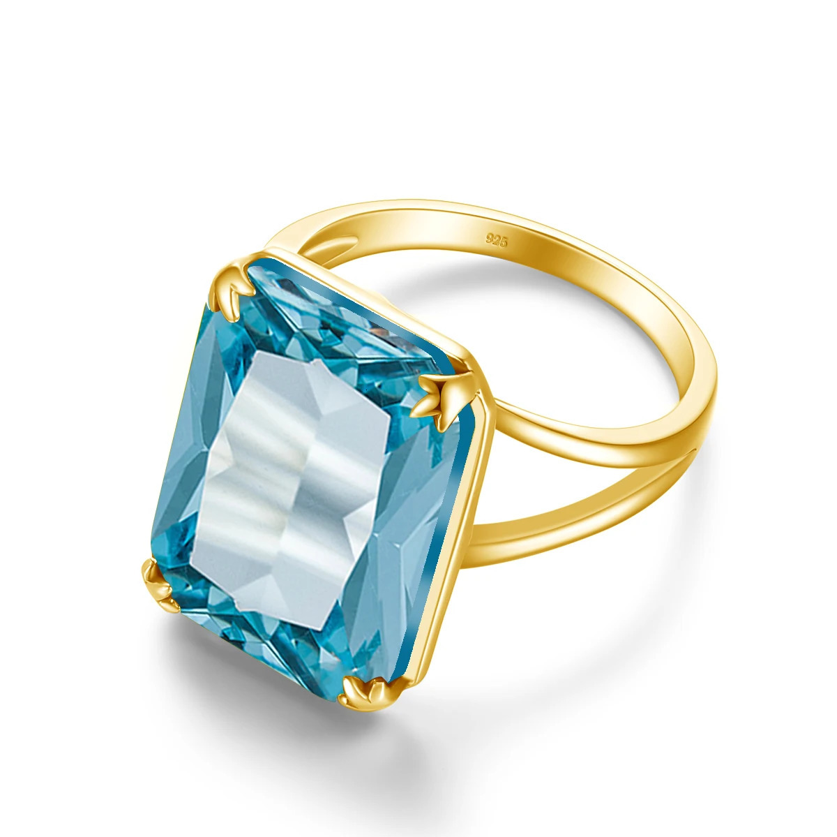 Classic Aquamarine Ring 925 Sterling Sliver Rings For Women Gold Plated Gemstone Vintage Party Gift Female Fine Jewelry 250603