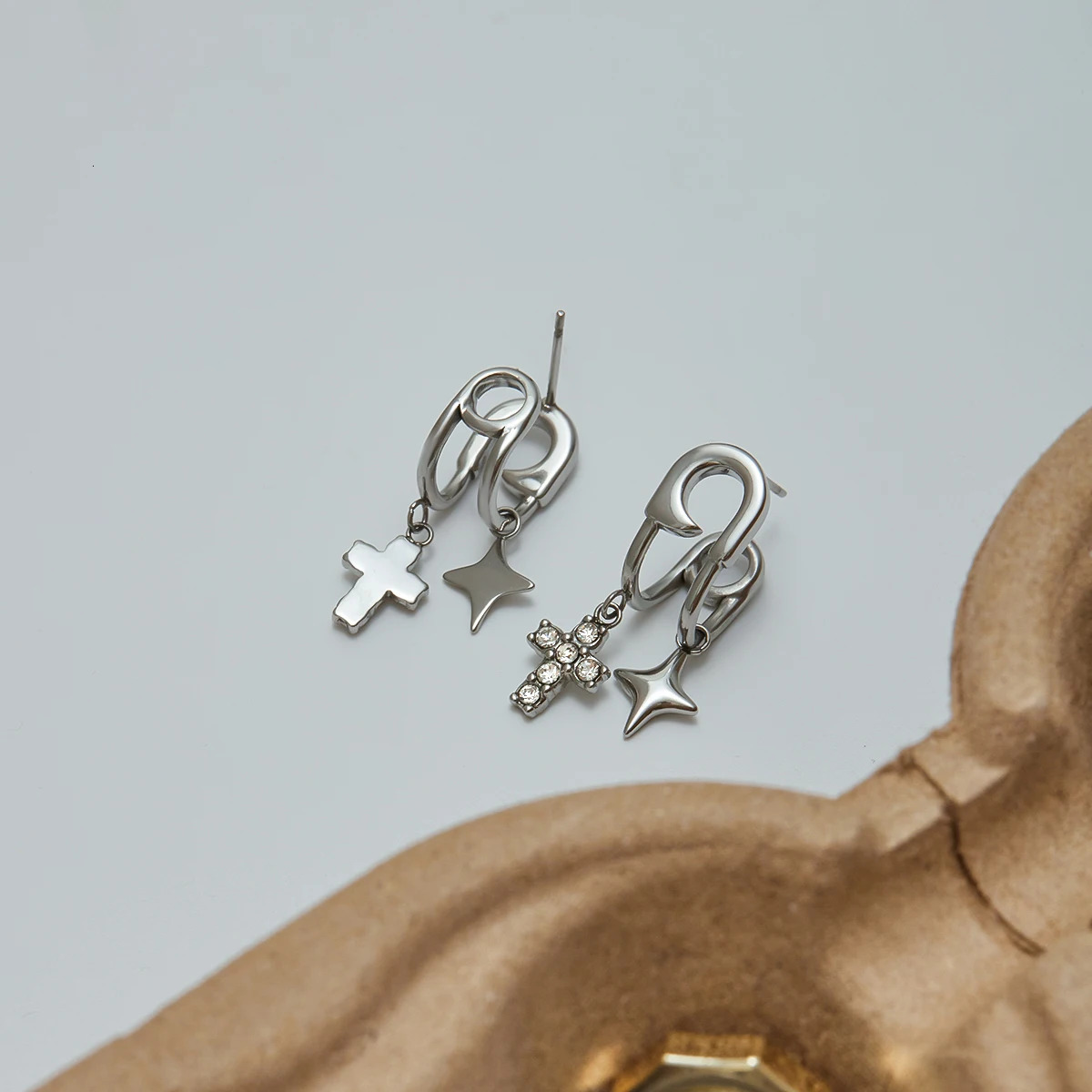 Youthway White Zirconia Cross Quadrangle Pendant Dangle Earring Creative Desgin Stainless Steel Ears Jewelry For Women 250617