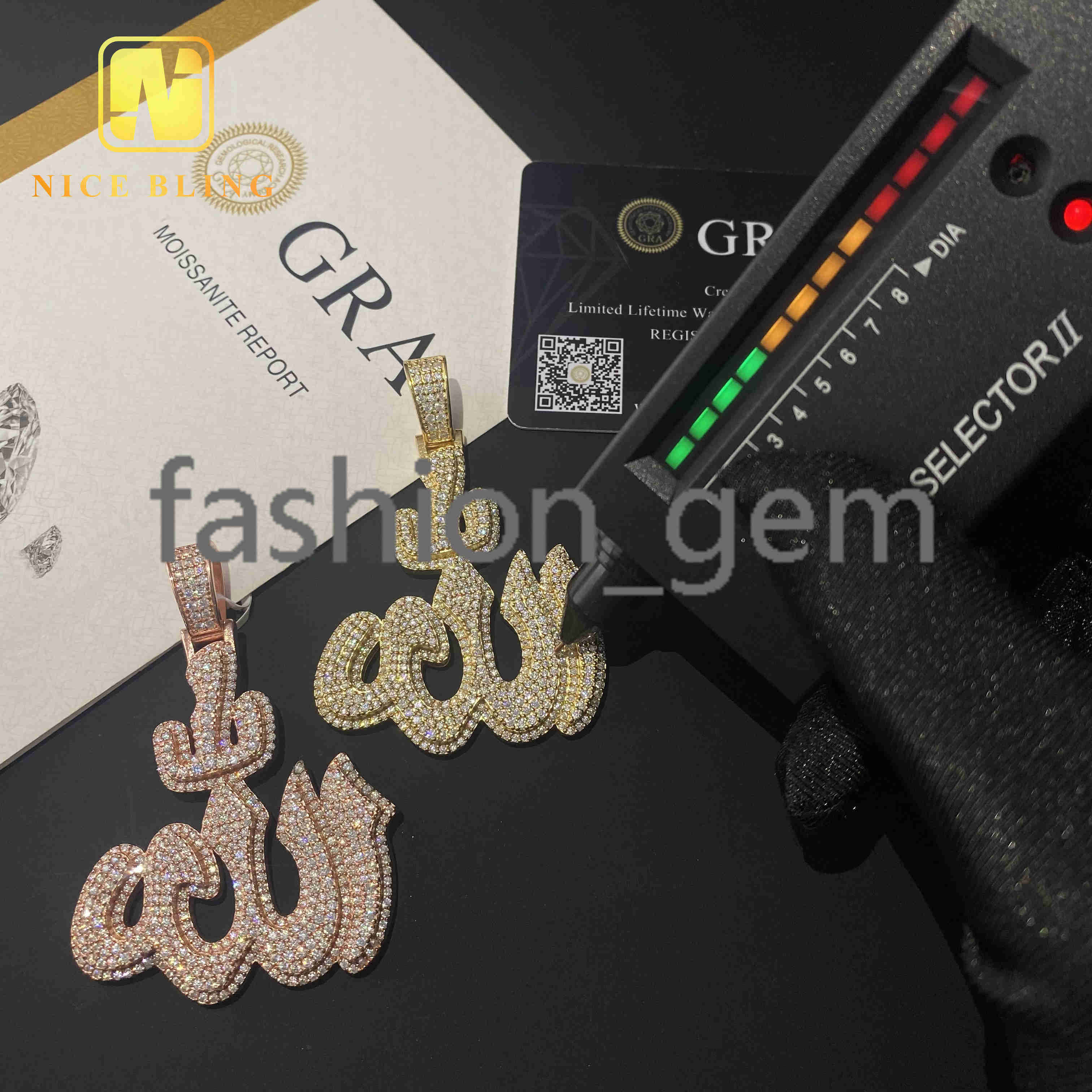 Pass Diamond Tester Custom Hip Hop Moissanite Diamond Jewelry Ice Out 925 Sterling Silver VVS Moissanite Fire Allah Pendant