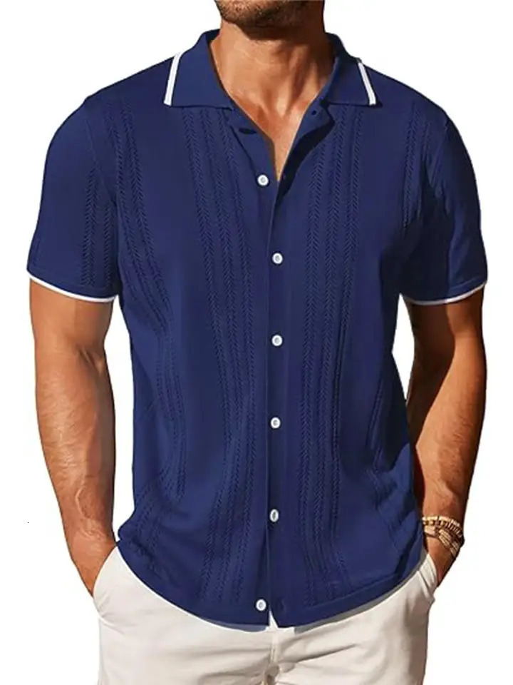 Mens Light y Business Leisure Knitted Polo Shirt Buttoned Retro Solid Color Short Sleeve Cardigan Fashion Knitwear 250617