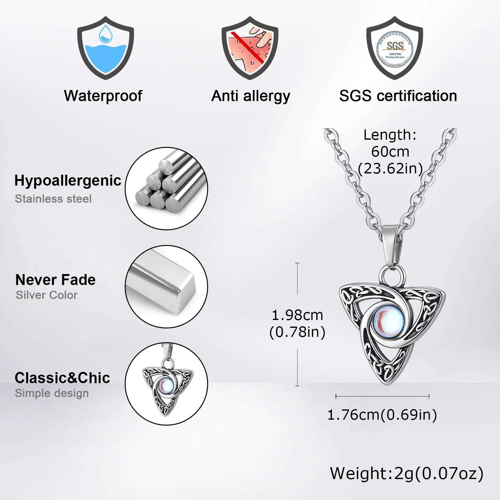 Moonstone Necklace for Men Boys Waterproof Stainless Steel Celtic Knot Pendant Necklace Punk Vintage Jewelry Gifts W250618