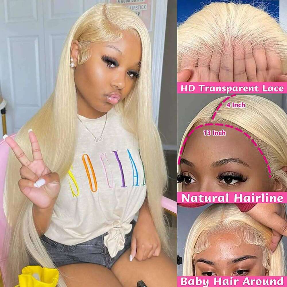 613 Human Wigs 13x6 Straight Hd Frontal Pre Plucked Brazilian Hair 30 inch 13x4 Blonde Transparent Lace Front Wig