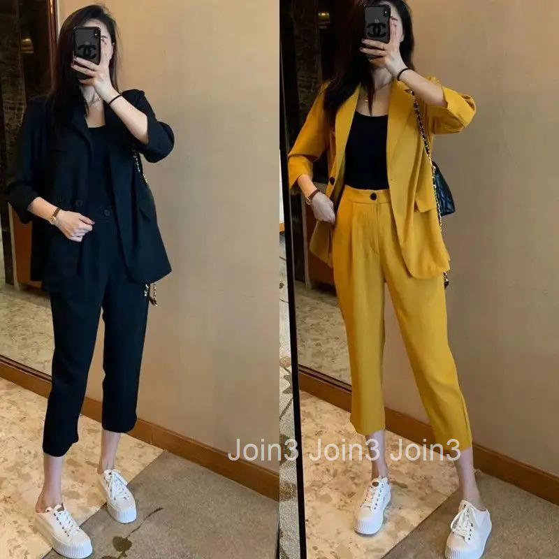 Womens 2 Pant Set Capris and Outfits Blazer Casual Two Pieces Sets Pants for Woman Y2k Streetwear Trousers Suits Korean Style D