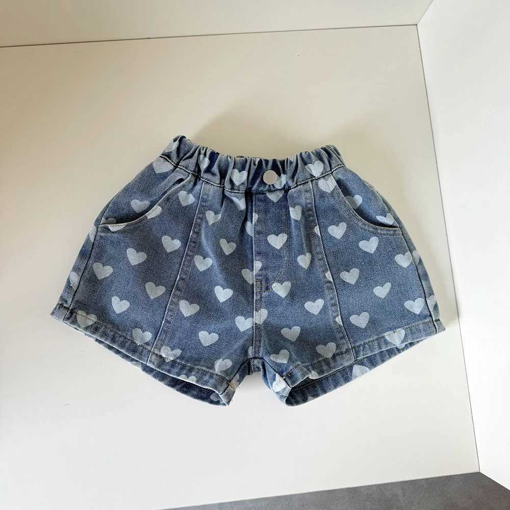 Heart Print Denim Shorts for 1-8Y Girls Kids | Elastic Waist Summer Fashion Toddler Short PantsC250617