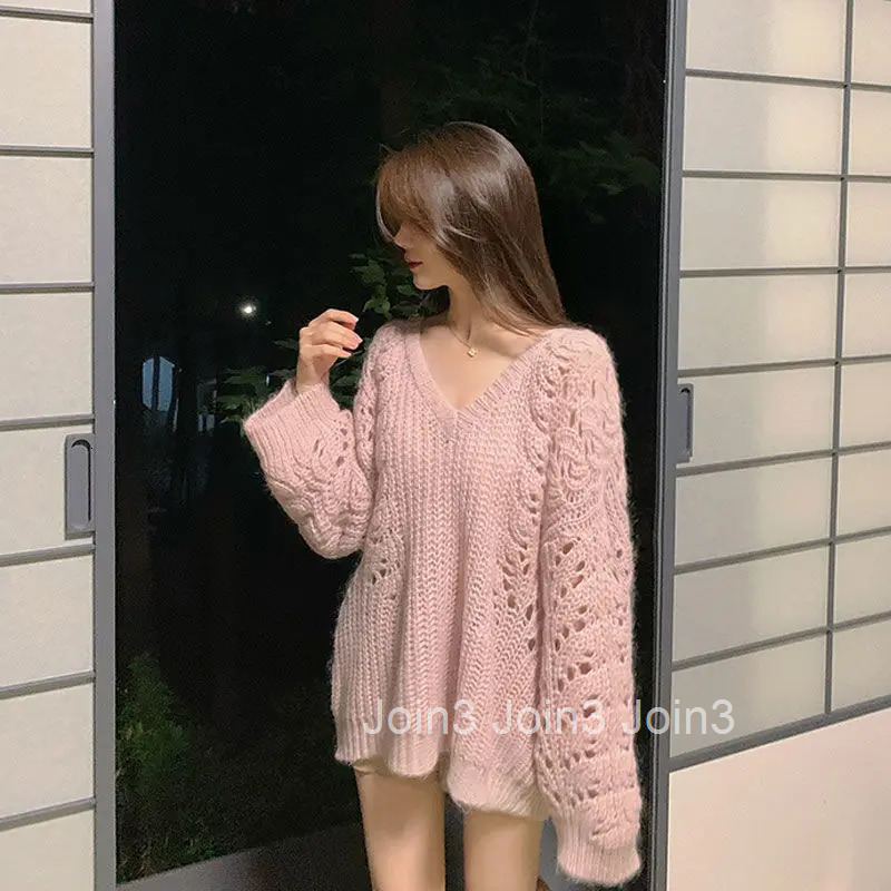 Knitted Top for Women Long See-through Ladies Sweaters Pullover Mesh Korean Luxury Autumn Winter 2025 Sleeve Cold Jersey Modern