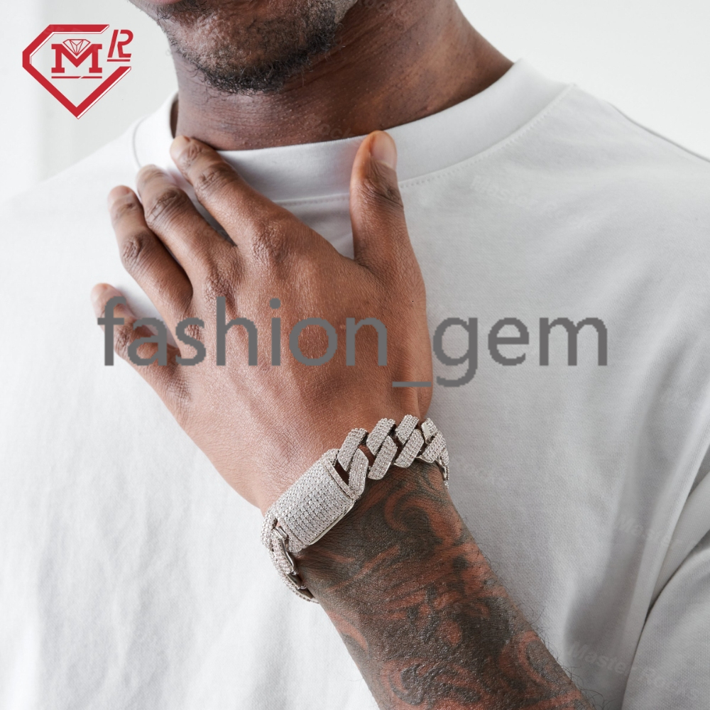 3rows 20mm Moissanite Prong Cuban Bracelet for Hip Hop Rapper Gra Certificated Vvs Moissanite Diamond Bracelet Men