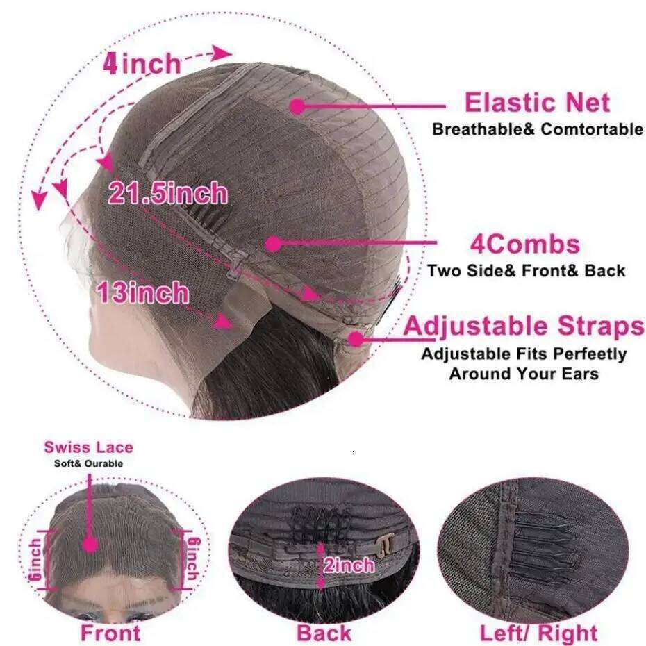 100% Indian Human Hair Wigs Bone Straight 13x4 Front 180% Remy Preplucked Transparent Lace Closure Wig For Black Women