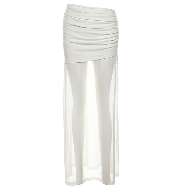 Summer New Women's Solid Color Slim Fit Street Fashion High Waist Sheer Mesh Skirt B5
