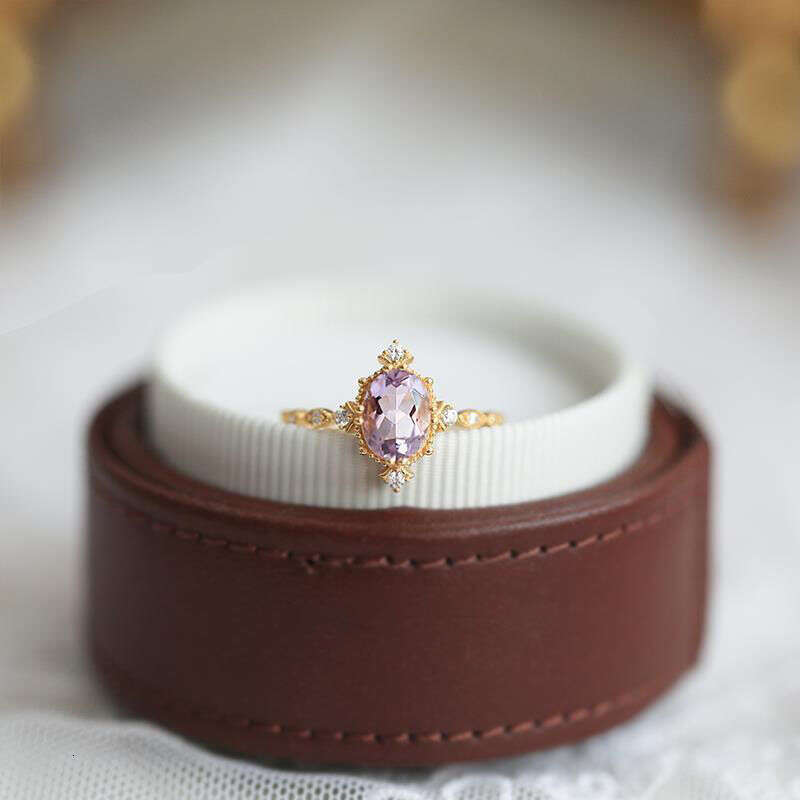 Light Luxury Style Princess for Women Amethyst Plated Inlaid Ring Simple Versatile Adjustable