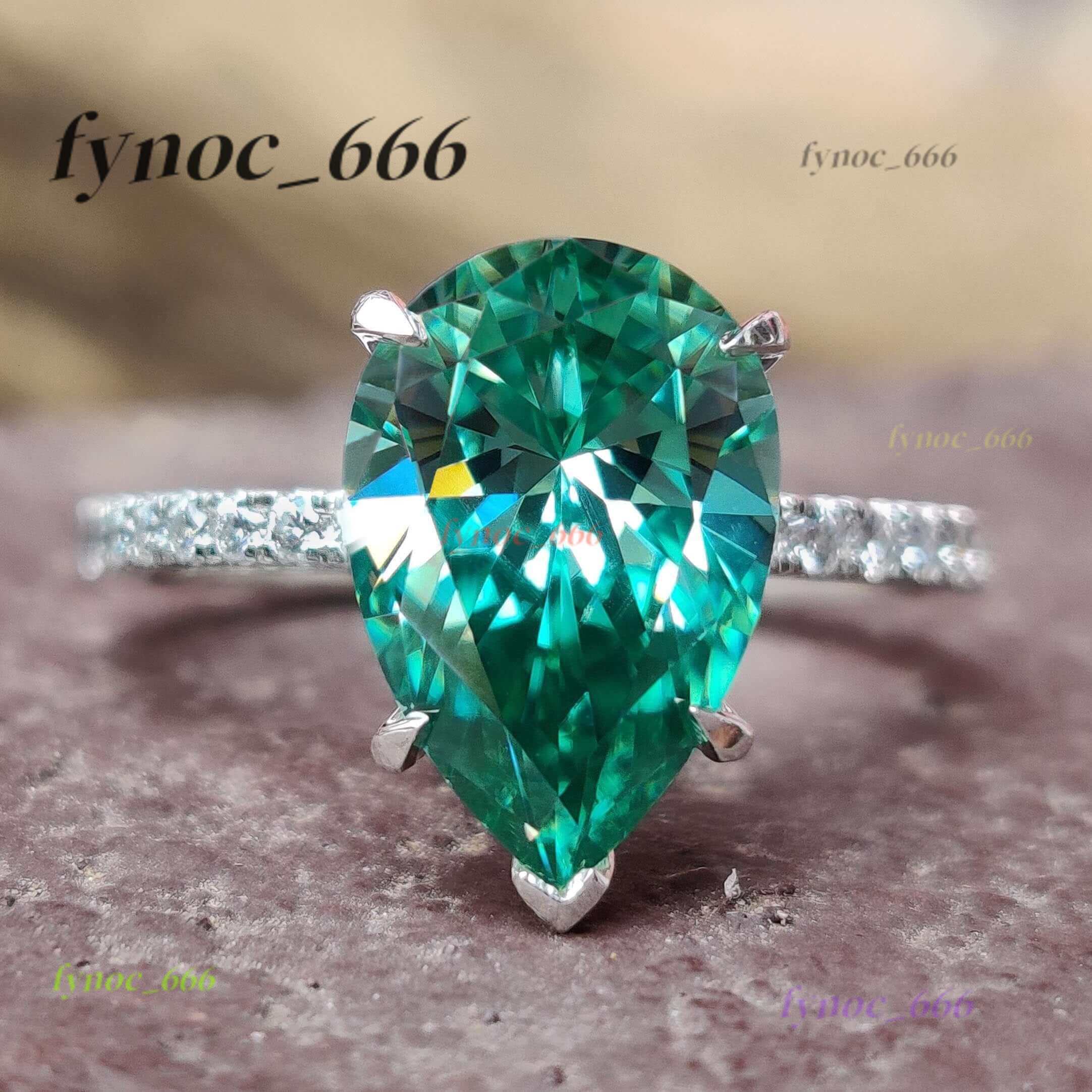 Pass Diamond Tester Green Pear Cut Moissanite Pave Engagement Ring Hot Selling 925 Silver Vvs Diamond Ring Women Jewelry