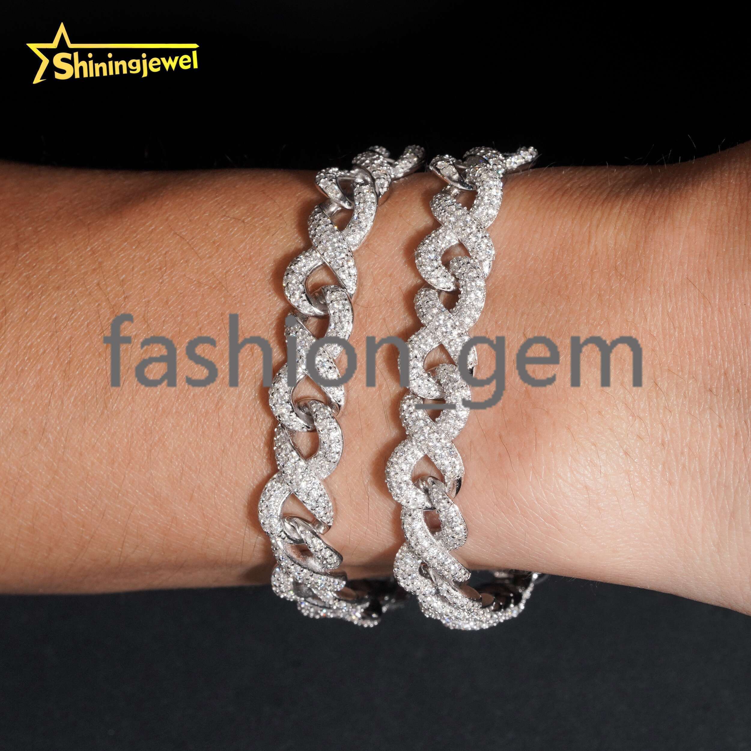 Cuban Link 7-8 Inches Moissanite Lab Diamond Chains Cuban Link Bracelet 925 Chain Iced Out Jewelry Bracelet Men