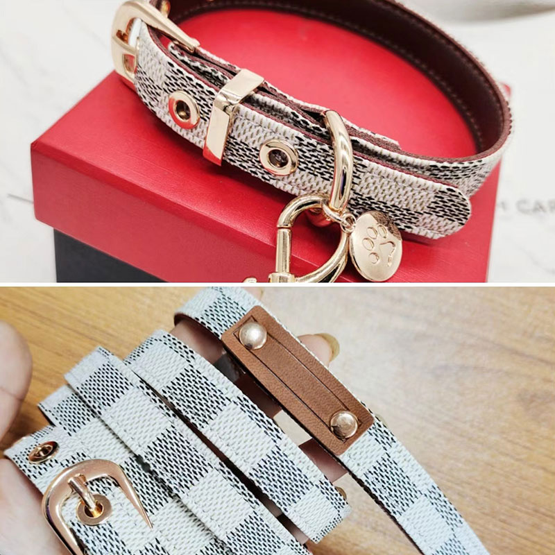 Dog Collars Leash Set Classic Presbya Designer Letters Pattern Print Leashes PU Leather Fashion Casual Adjustable Dogs Cats Neck Strap Cute Pet Collar