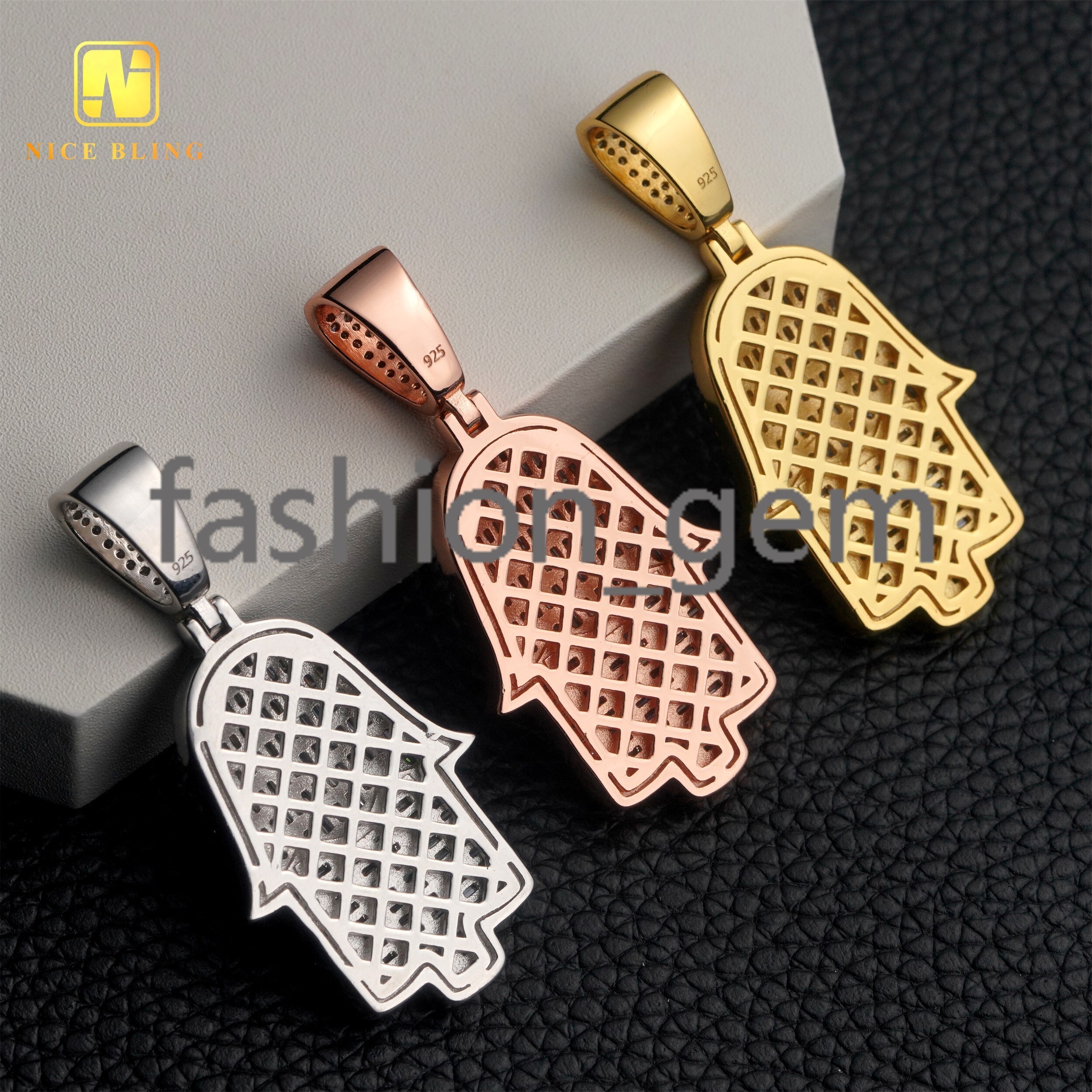 Iced Out Baguette Moissanite Hand Pendants 925 Silver Hip Hop Jewelry VVS Moissanite Diamond Hamsa Hand Pendants