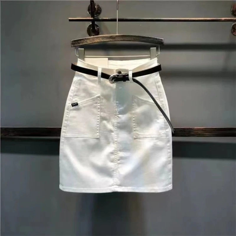 Jeans Skirts for Women White Woman Denim Skirt Patchwork Short Mini A Line Elegant Clothing Trend 2024 Premium Vintage V 250610A