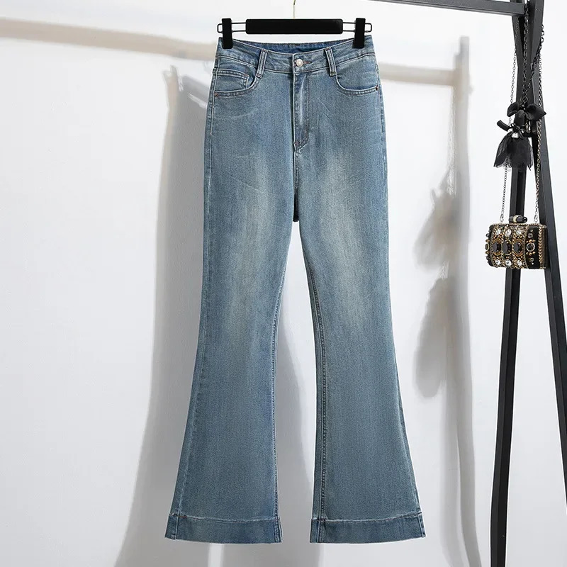 Plus Size High Waist Bell Bottom Jeans Womens Elastic Slim Fit Ice Green Horse Hoof Pants Spring Autumn Fashion plus Size Tr 250609