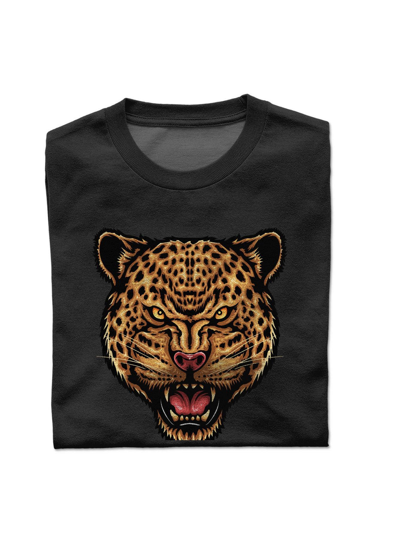 T Shirts Round collar Cotton White Leopard S-3XL Short sleeve black Men