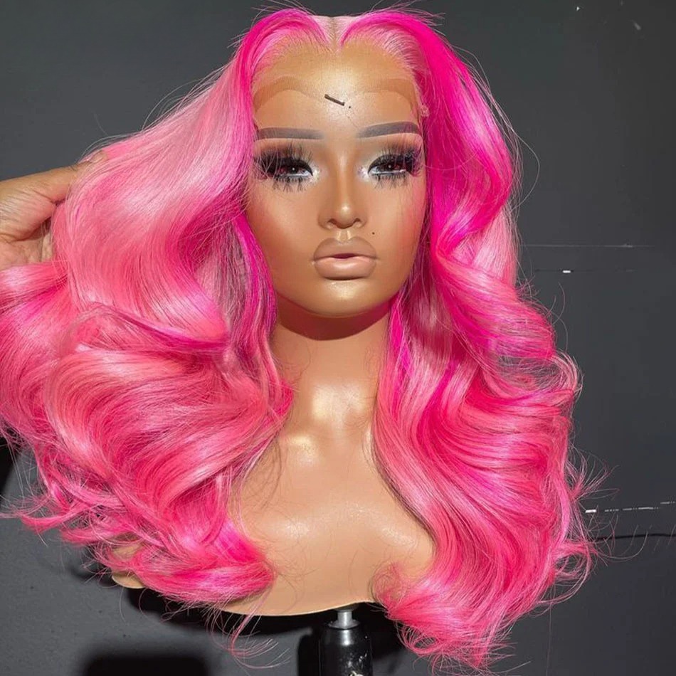 30 36 Inch 13x4 Pink Lace Front Wig Human Hair Body Wave Hd Lace Frontal Wigs for Women Light Pink Colored Wigs Pre Plucked Synthetic