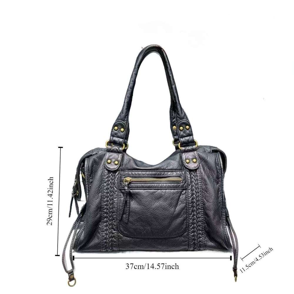Y2k Spicy Girl One Shoulder Crossbody Vintage Washed Soft Leather Motorcycle Large Capacity Bag