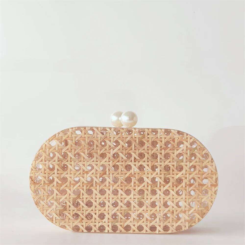 Lady Women Rattan Clutch Acrylic Egg Cane Bag Evening Wedding Party Summer Beach Mini Female Handbag Designer Purse