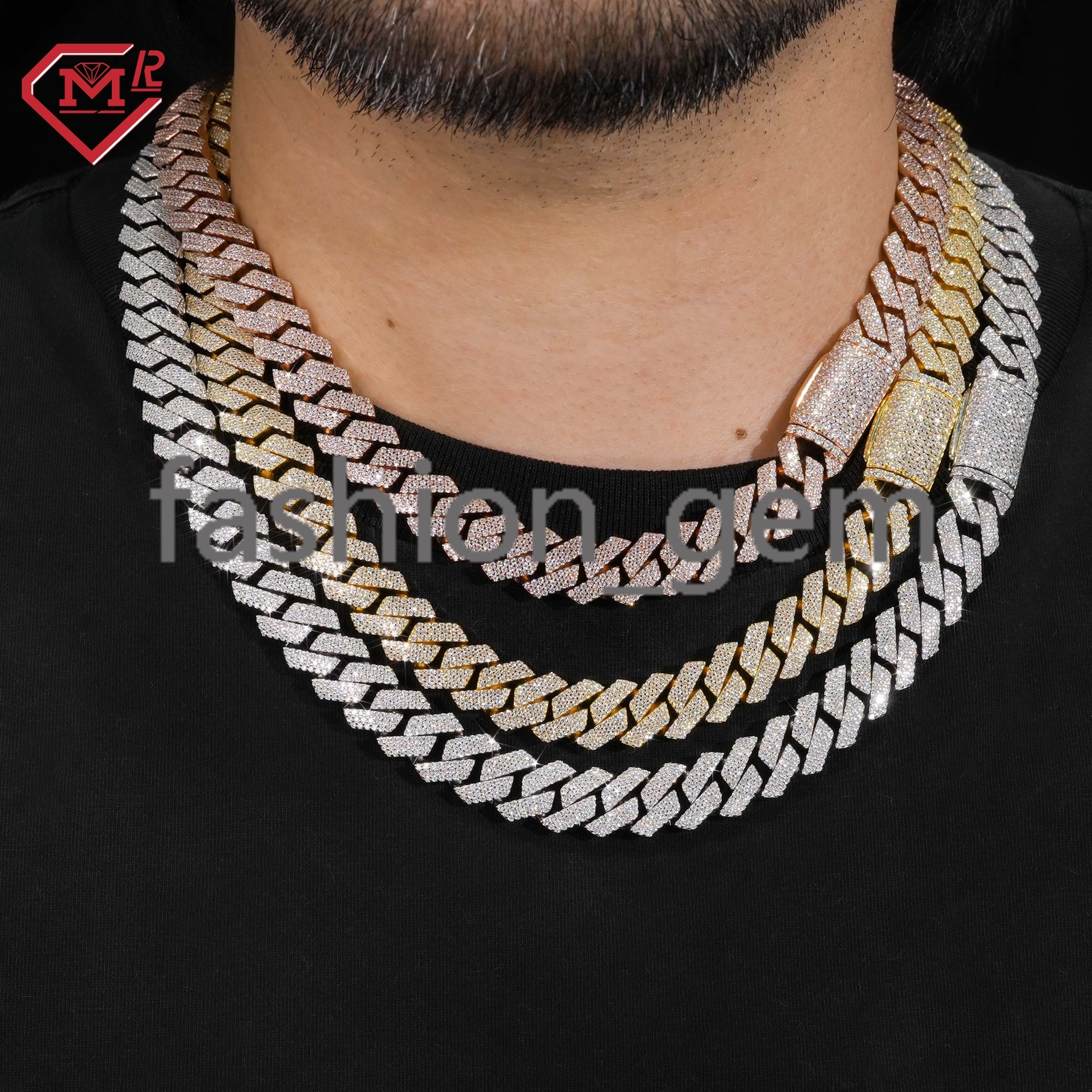 Pass Diamond Test Cuban Chain Hiphop 12mm 14mm 3 Rows 925 Silver Moissanite Cuban Link Chain