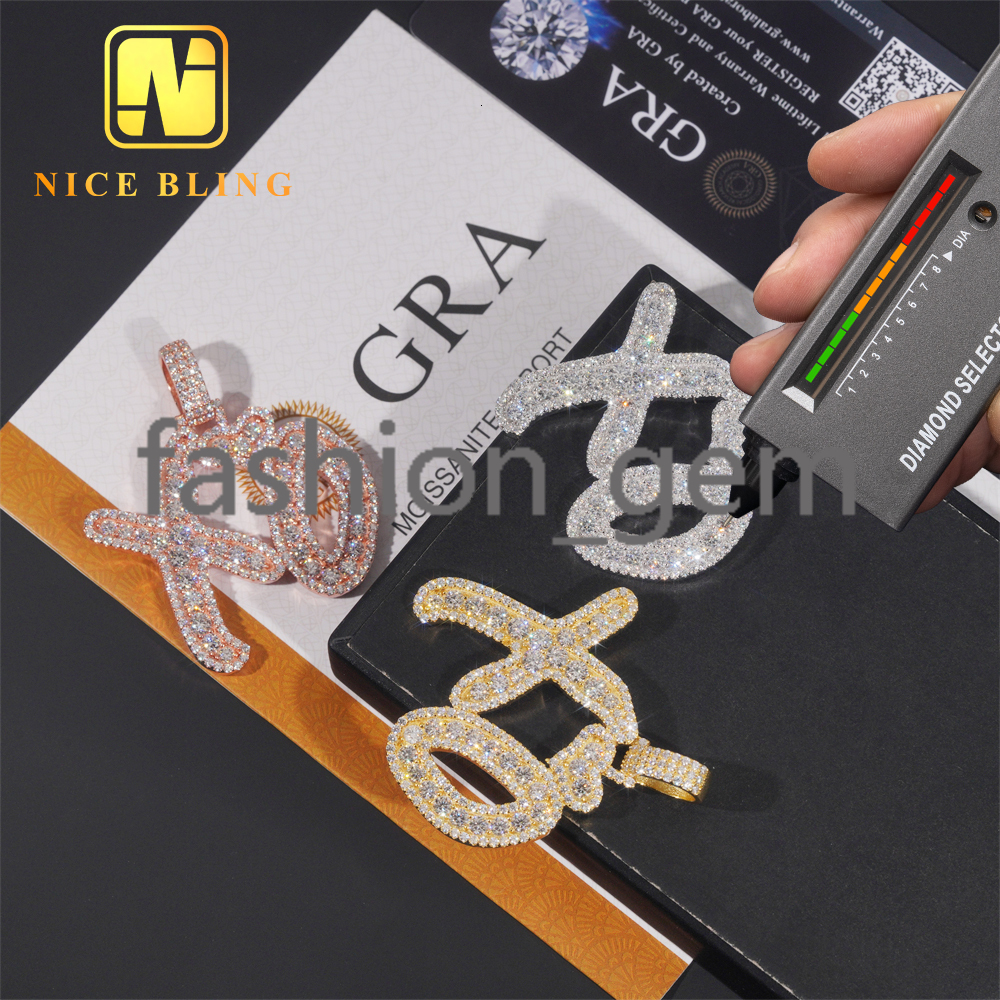 Custom Iced Out Hip Hop Moissanite Jewelry Pendant Lerter VVS Moissanite 925 Sterling Silver Hip Hop Pendant