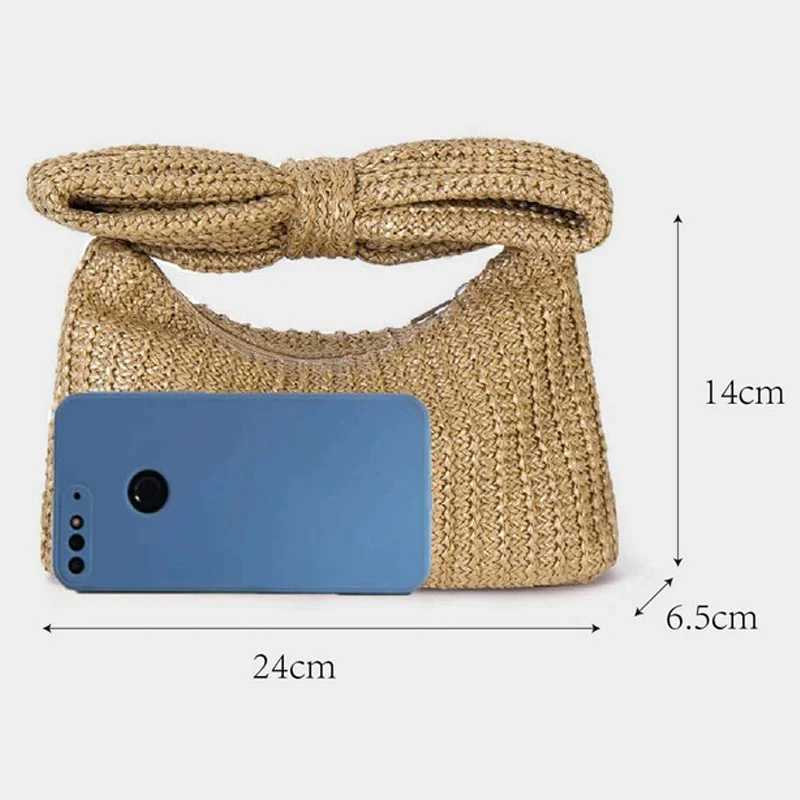 Summer Straw Woven Clutch Bag Women Bow Purse Vacation Beach Tote Party Wedding New Design Zipper Evening Handbags Z250618