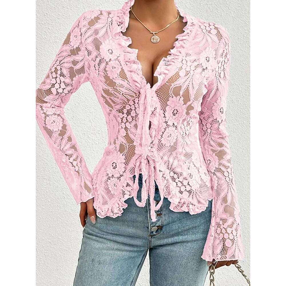 Women Gothic Lace Shrug Crop Tops Flare Long Sleeve Vintage Shirts Blouses For Cosplay Role-Playing Party Halloween Costume