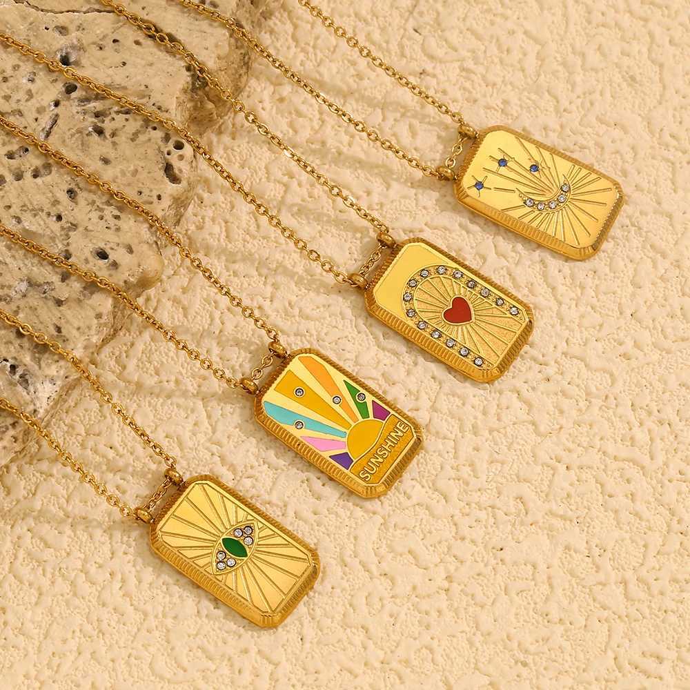 E.B.belle Multicolor Rectangle Tarot Cards Series Pendant Necklace Stainless Steel 18K Gold Plated Womens Jewelry W250618
