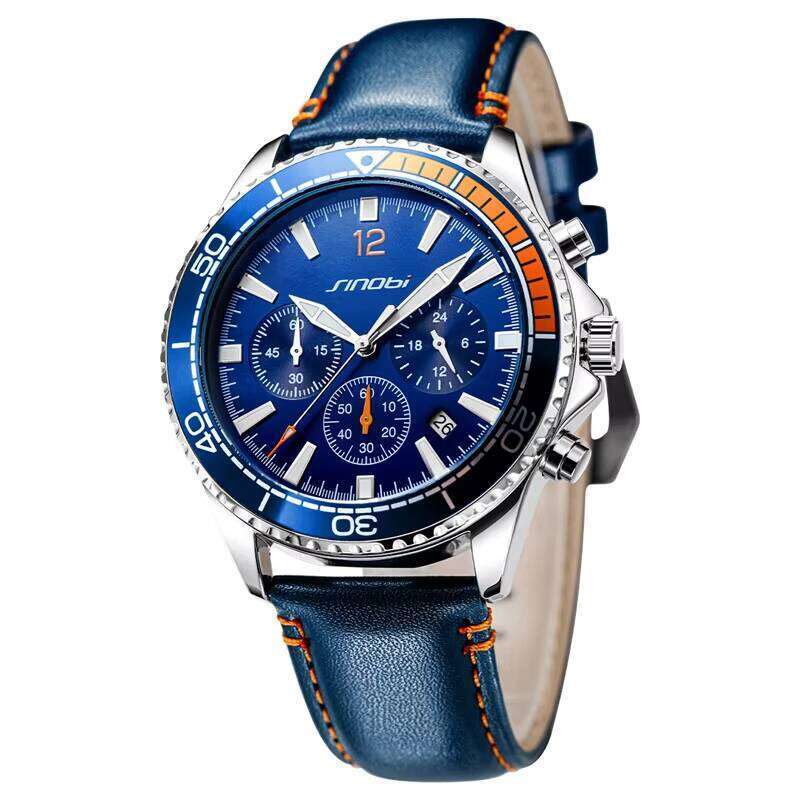 DHGadges Men Luxury Chronograph Watch Waterproof Quartz Watch with Leather Strap Multi Function Dial and Luminous Hands Model S9866G