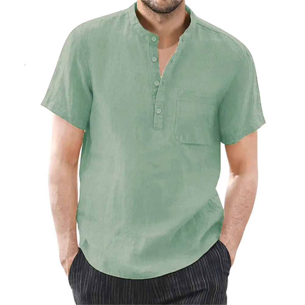 Mens Short Sleeve T-shirt Cotton and Linen Casual Mens T-shirts Solid Color Summer Shirt Male Cozy Breathable 250616