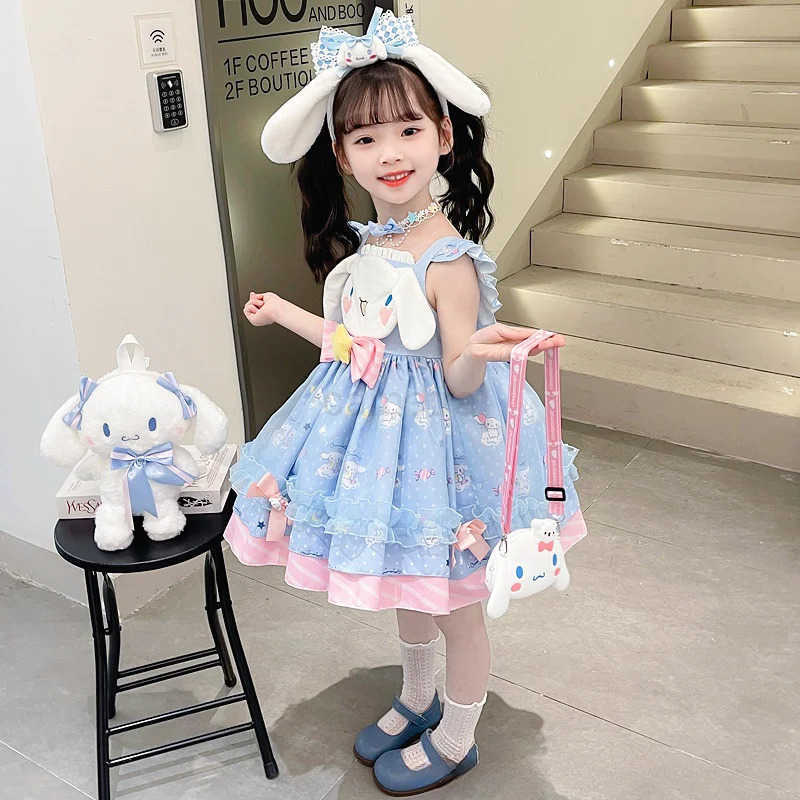 Sanrio Original Miniso Kawaii Cinnamoroll My Melody Children Dress Cartoon Anime Lolita Princess Dresses Summer Party Sweet Girls GiftsXJ250618