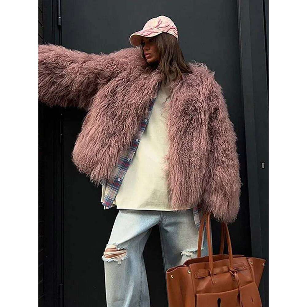 Exaggerated Solid Faux Fur Coats Women Vintage Plush O-neck Warm Open Coat Female Winter Elegant Chic High Street Outwear