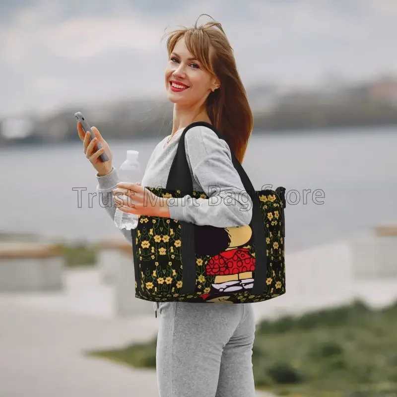 Cartoon Mafalda Print Carry on Travel Bag Medium Foldable Weekender Overnight Bags for Women Waterproof Sport Gym Yoga Bag W250618