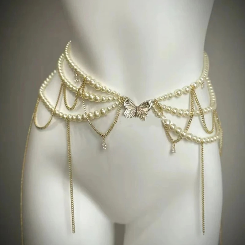 Pearls Beaded Waist Chain Women Elegant Tassels Decorative Waistband Multi Layered Body Jewelry for Party Daily Wear 250618