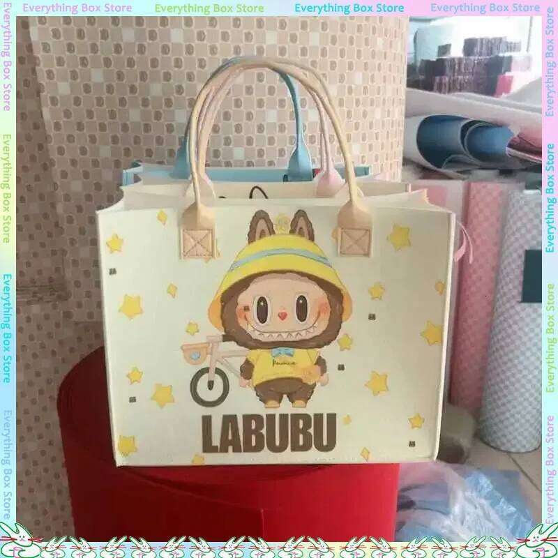 Cute Cartoon Labubu Large Capacity Felt Tote Women's Handbag Shoulder Stylish Shopping Bag For Ladies