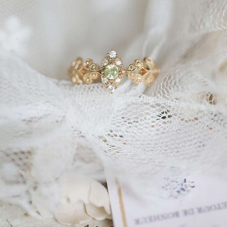 Luxurious and Beautiful Pine Forest Branch Natural Peridot Same Style Versatile Open Ring
