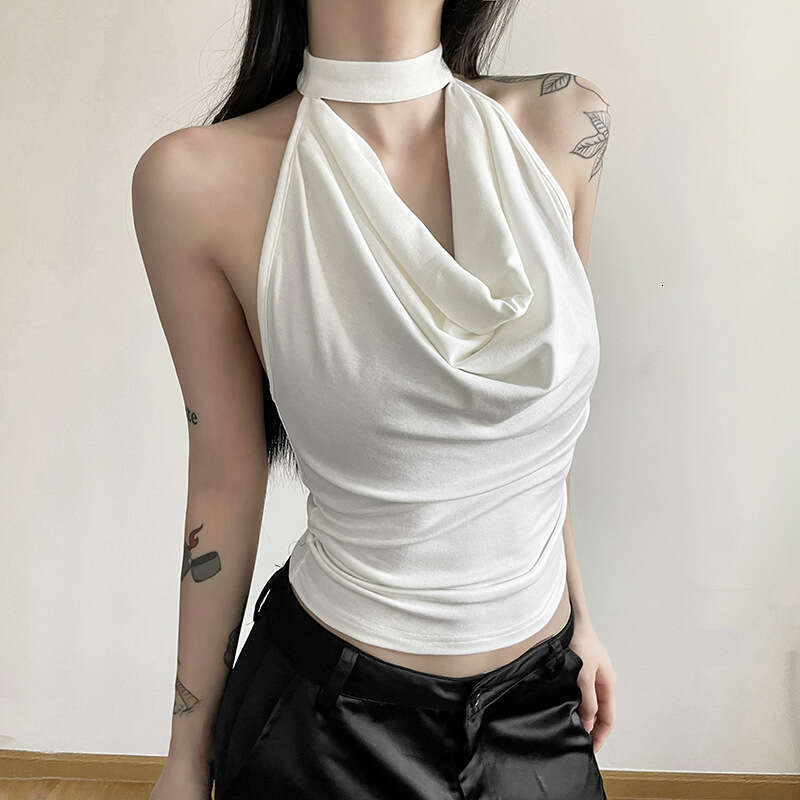 Summer New Women's Solid Color Slim Fit Street Fashion Halter Sexy Backless Tank Top B5
