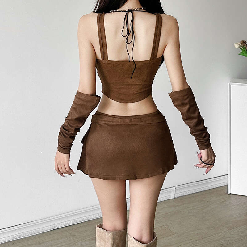 Autumn New Women's Sexy Tie Backless Tank Top High Waist Bodycon Skirt B5