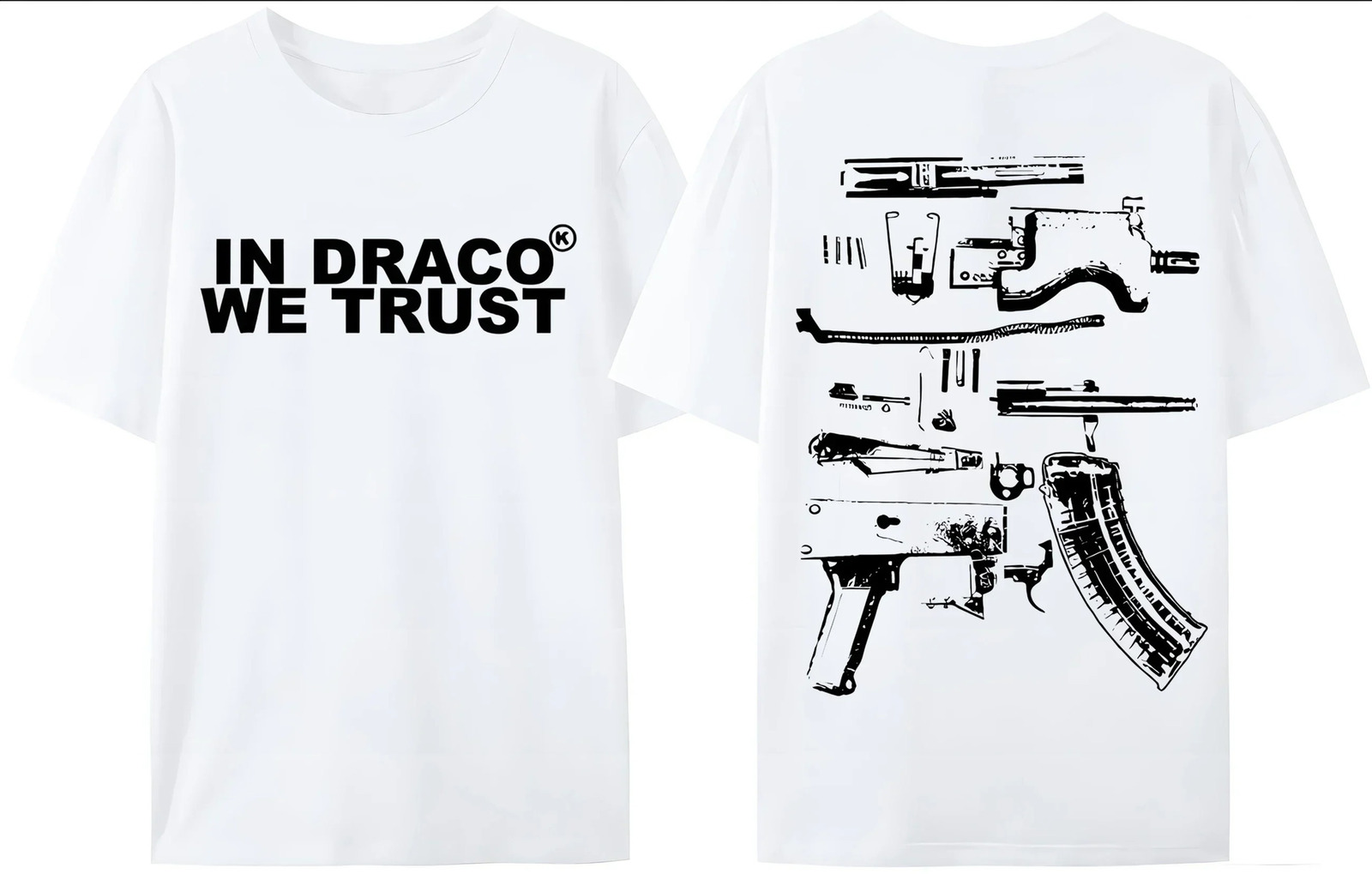 cc04 Gun Tshirt Mens Y2K In Draco We Trust Letter Print Summer High Quality Harajuku Couple Streetwear Tees 250616