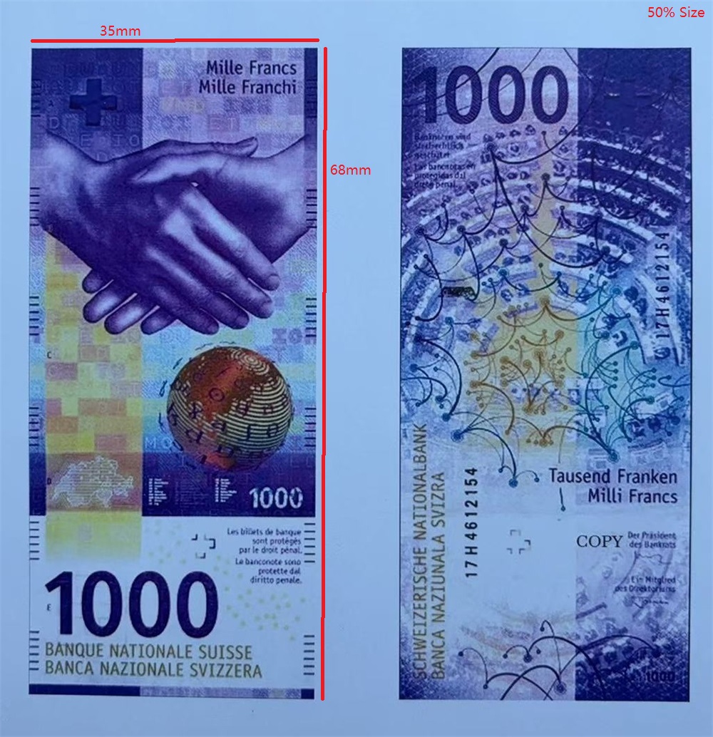 Party Supplies Fake Money Prop Money CHF Banknote 50 100 200 1000 Swiss Realistic Toy Bar Props Copy Currency Movie Money Faux-billets Copy Money 35*68mm 50% Size