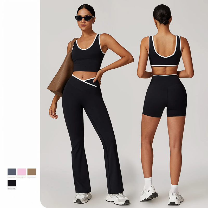 8843 Yoga Set Women Two Pieces bralette Gym Sports Tracksuits Bra Fitness Shorts Fared Pant Workout Sports Clothes