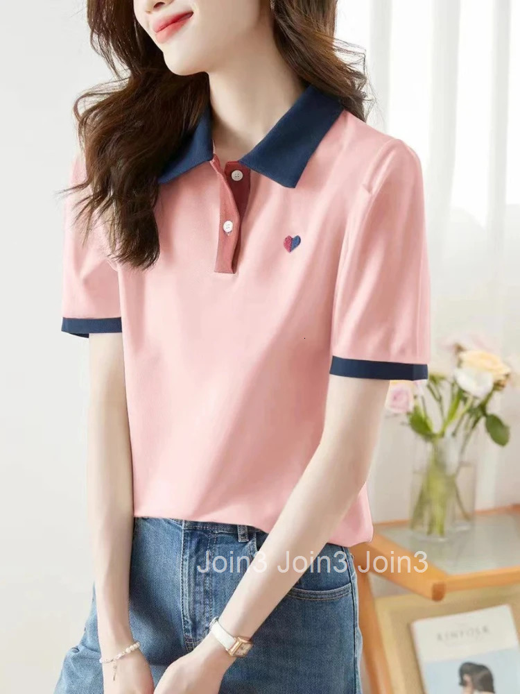 Slim Polo Neck T Shirt for Women Short Sleeve Woman Tshirt Womens T-shirt Polyester Korean Reviews Many Clothes 90s Vintage Yk2