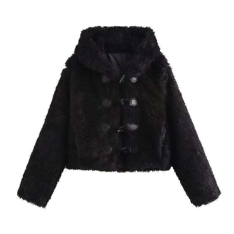 Fall Winter New Arrival Women's ort Coat Jaet Fur Effect Knot Button Design Outerwear Casual Comfortable Loose Fit
