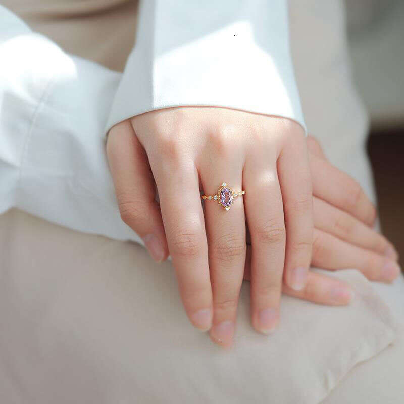 Light Luxury Style Princess for Women Amethyst Plated Inlaid Ring Simple Versatile Adjustable