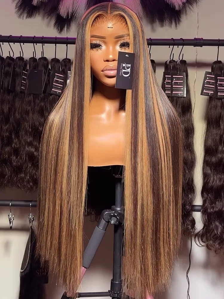 30 40Inch Bone Straight Ombre HD Colored 13x4 Lace Front Wig Brazilian 4/27 13x6 Highlight Human Hair Lace Frontal Wig For Women Synthetic