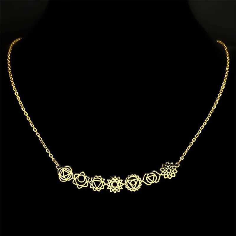 Yoga 7 Chakra Birth Flower Pendant Necklace for Women Girls Stainless Steel Gold Color Reiki Amulet Jewelry Mothers Day Gift W250618