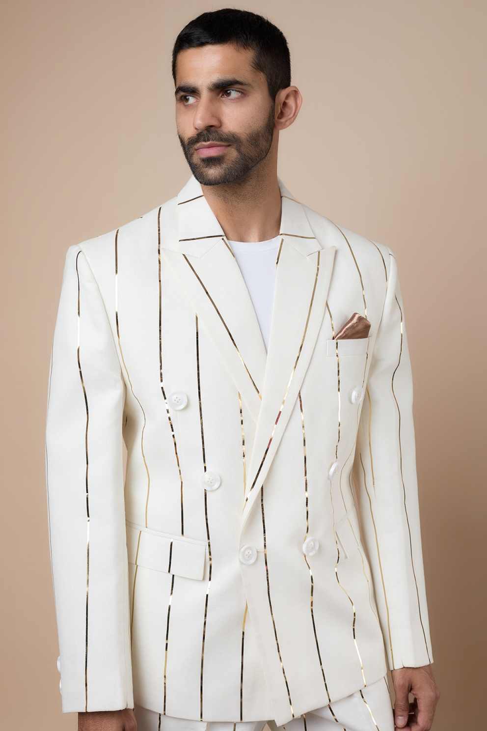 Simple Pinstripe Wedding Tuxedos 2 Piece Set Jacket Pants Men Suit Classic Fit Peaked Lapel Groom Wear Party Suits Customized