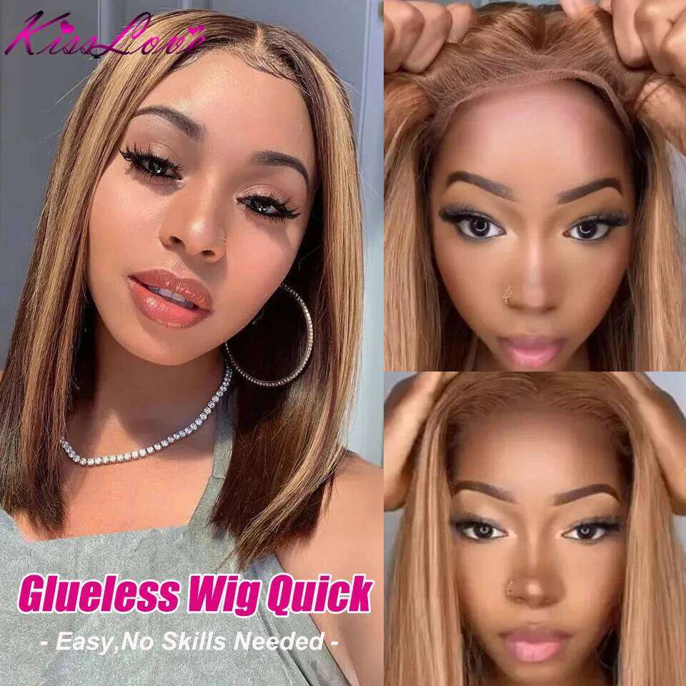 Wear And Go Glueless Human Hair Wig Straight Highlight Short Bob 5x5 Cut Front Pre Plucked 4x4 Lace Closure Wigs