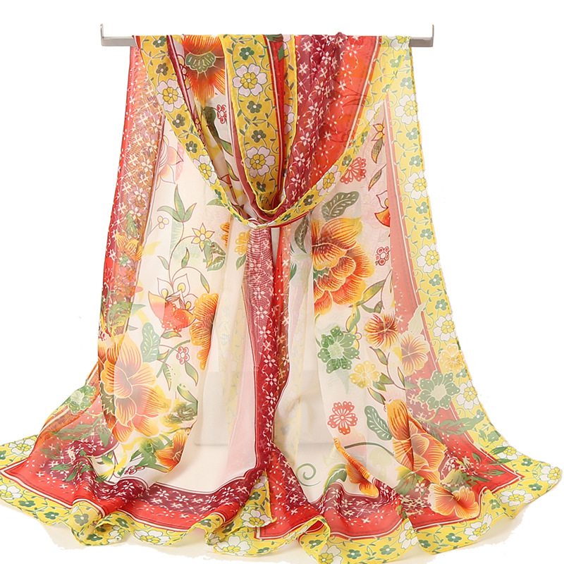 K1353 Scarf women spring Korean chiffon long silk scarf ladies thin scarf spring and autumn all-match winter sun protection beach scarf